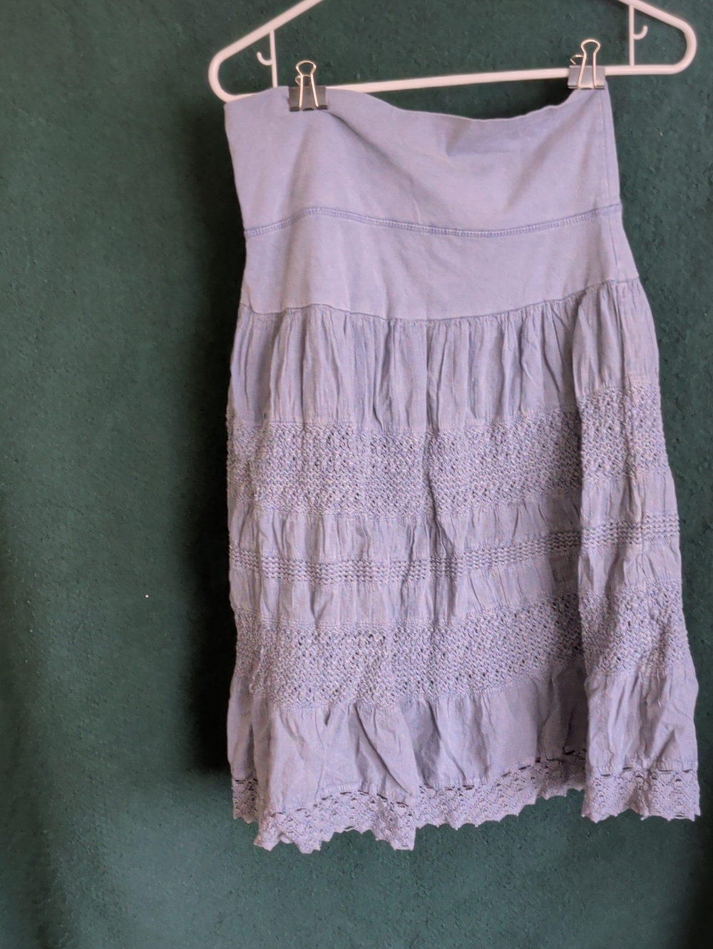 Light Blue Smocked Tiered Midi Skirt